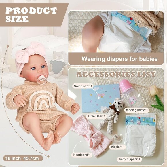 19 Inch Realistic Baby Dolls Silicone Full Body Lifelike Reborn Country Babies - Picture 6 of 6